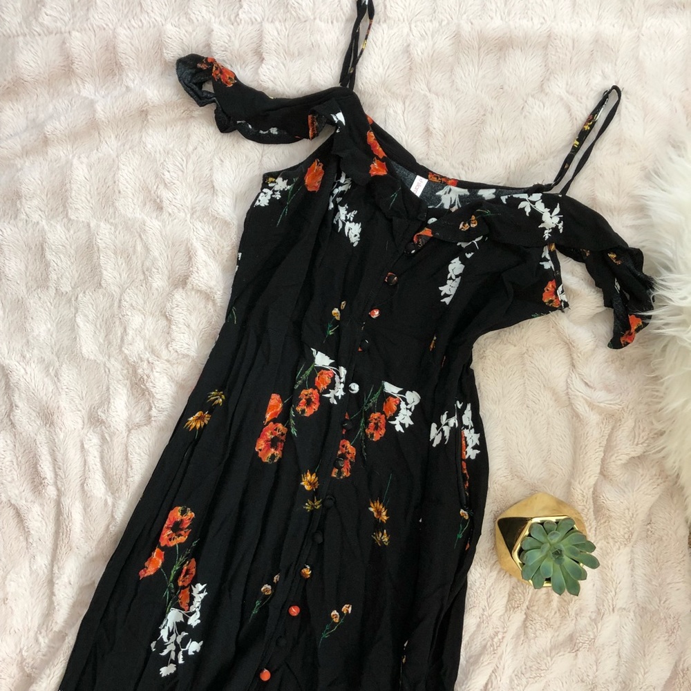 Long floral button up dress. Size L